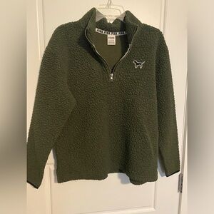 Dark olive sherpa half zip sweatshirt from PINK